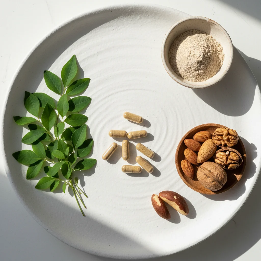 Naturliga ingredienser och kapslar - alfa-liponsyra kosttillskott och B-vitaminer